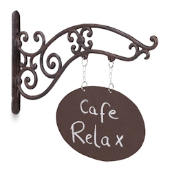 Relaxdays Ladenschild, Antik-Design, zum Beschriften, Schild mit Ausleger, Gusseisen, Bar, Geschäft, Eingang, braun Image