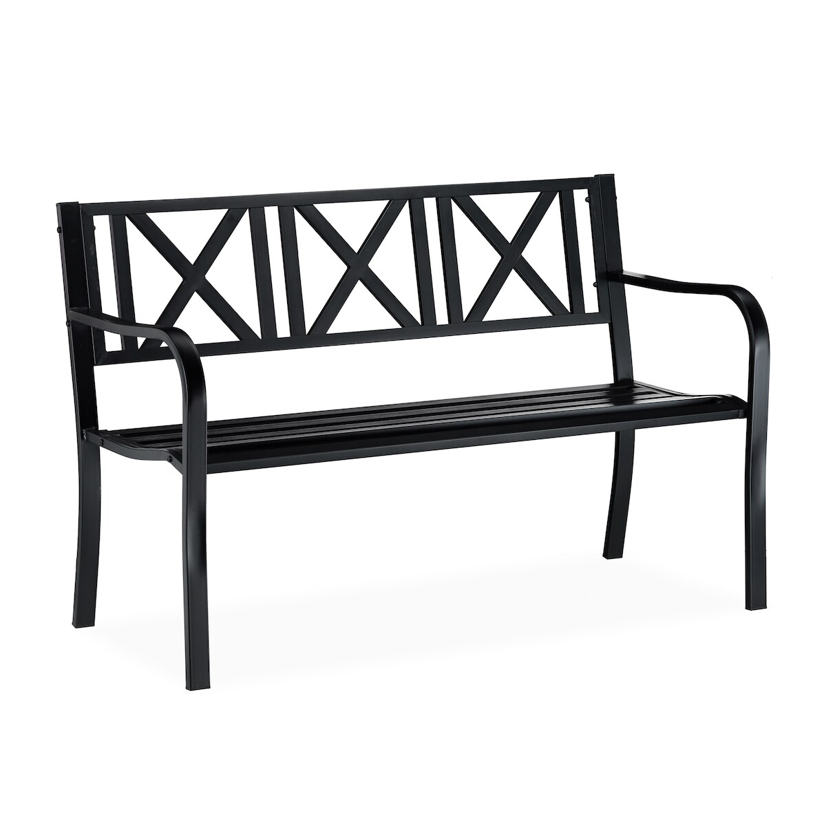 Relaxdays Gartenbank aus Metall, 2-Sitzer, robust, für Terrasse, Balkon, Ruhebank HxBxT 81 x 127 x 56 cm, Stahl, schwarz Image
