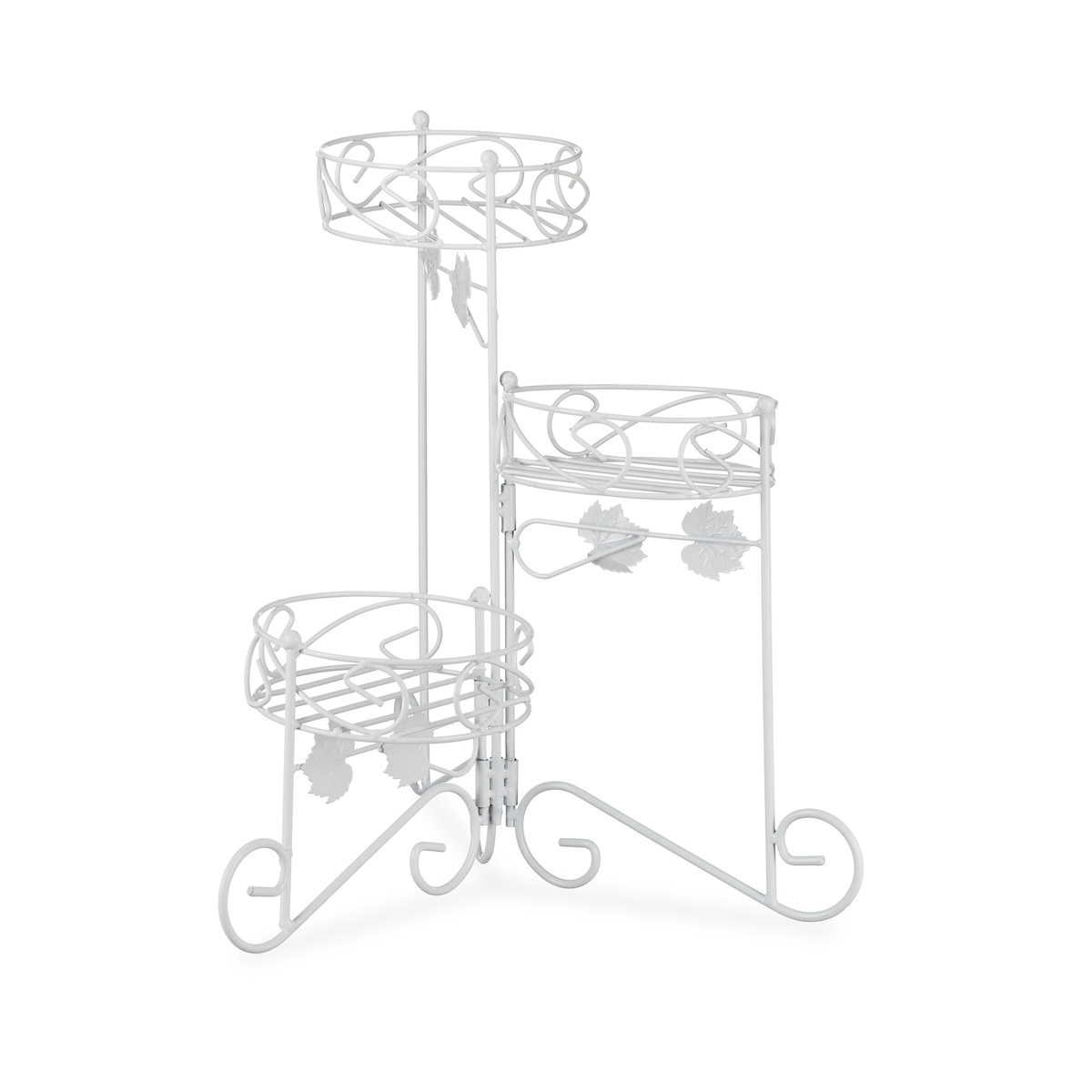 Relaxdays Blumenständer Metall, 3 Etagen, zum Klappen, dekorative Blumentreppe, vintage, innen & außen, H: 40 cm, weiß Image