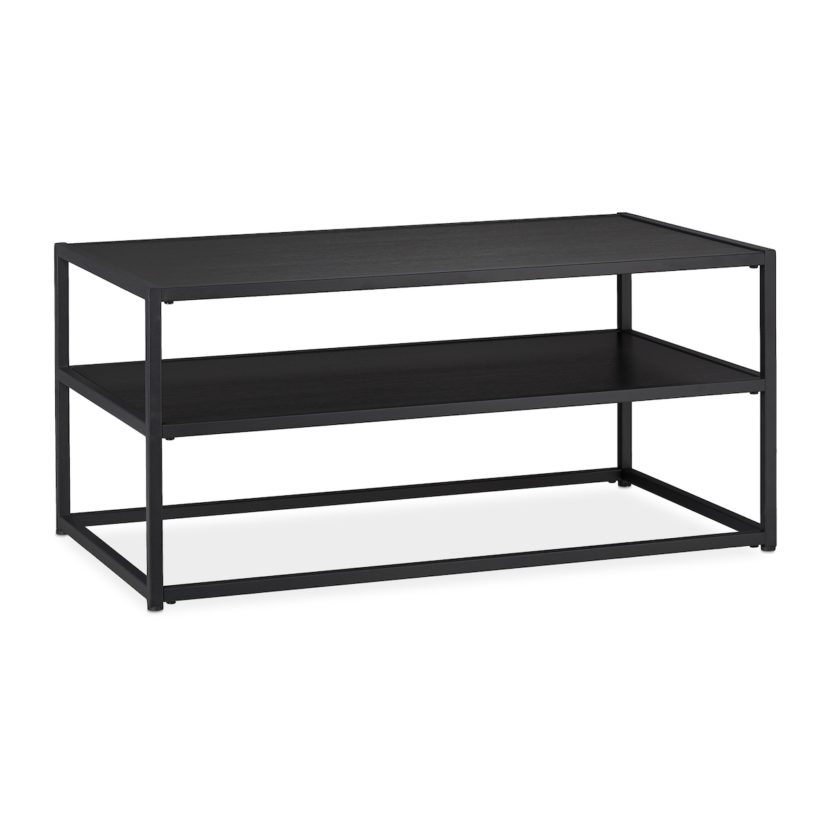 Relaxdays Couchtisch, eckig & niedrig, mit Ablage, MDF & Metall, moderner Wohnzimmertisch, HBT 42 x 90 x 50 cm, schwarz Image