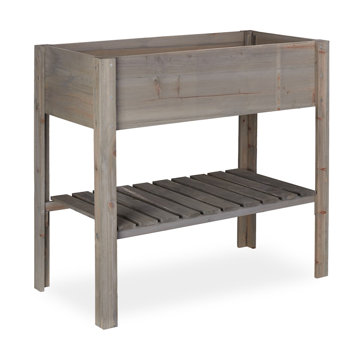 Relaxdays Hochbeet Holz, Ablagefach, Pflanzkasten Balkon, Terrasse, Garten, Kräuterbeet, HBT 80 x 88 x 43,5 cm, grau Image