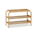 Relaxdays Schuhbank Bambus, 6 Paar Schuhe, Sitzbank Flur, Bad, 2 Ablagen, Garderobenbank HxBxT: 45 x 70 x 30 cm, natur