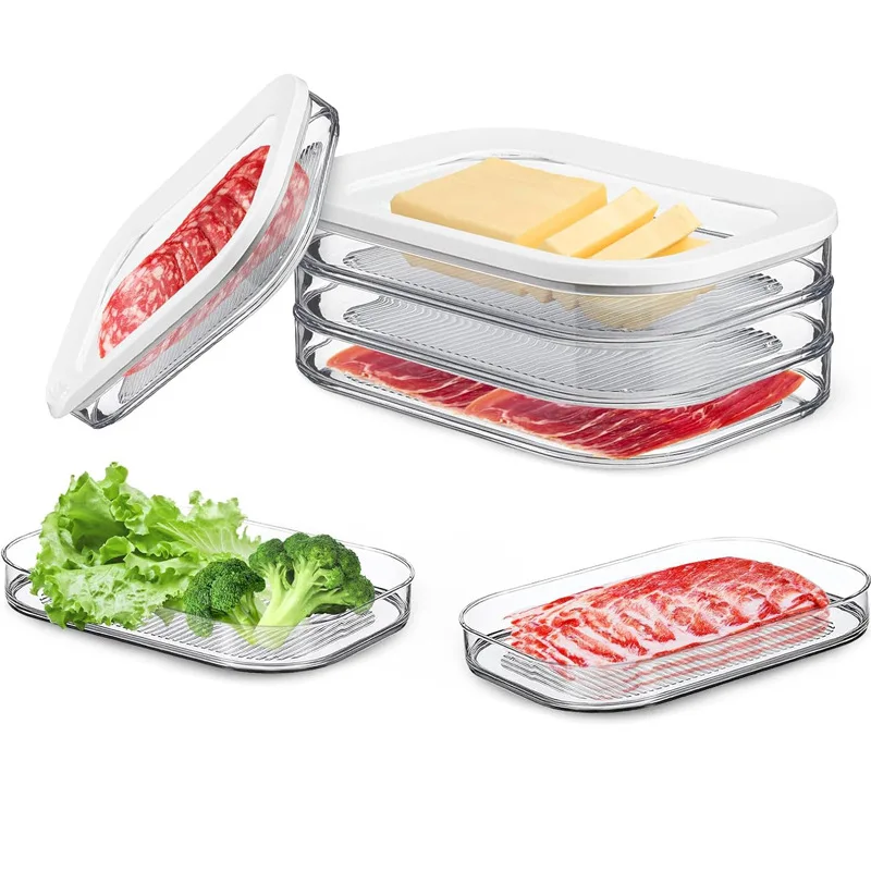 Boîte de scellage de viande Deli à 1/3 couches avec couvercle, réfrigérateur, boîte de conservation des aliments frais pour fruits, légumes, bacon, récipient de stockage des aliments empilable