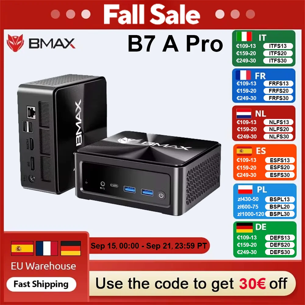 BMAX Mini PC B7A Pro processeur AMD Ryzen 5 7430U carte graphique AMD Radeon 16 Go RAM 512 Go SSD Windows 11 USB HDMI type-c