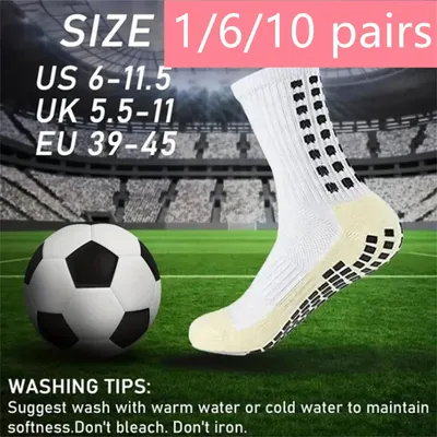 1/6/10 Pair Non-slip Silicone Bottom Football Socks Mens Sports Socks Breathable Soccer Socks Rugby Tennis Volleyball Yoga Socks