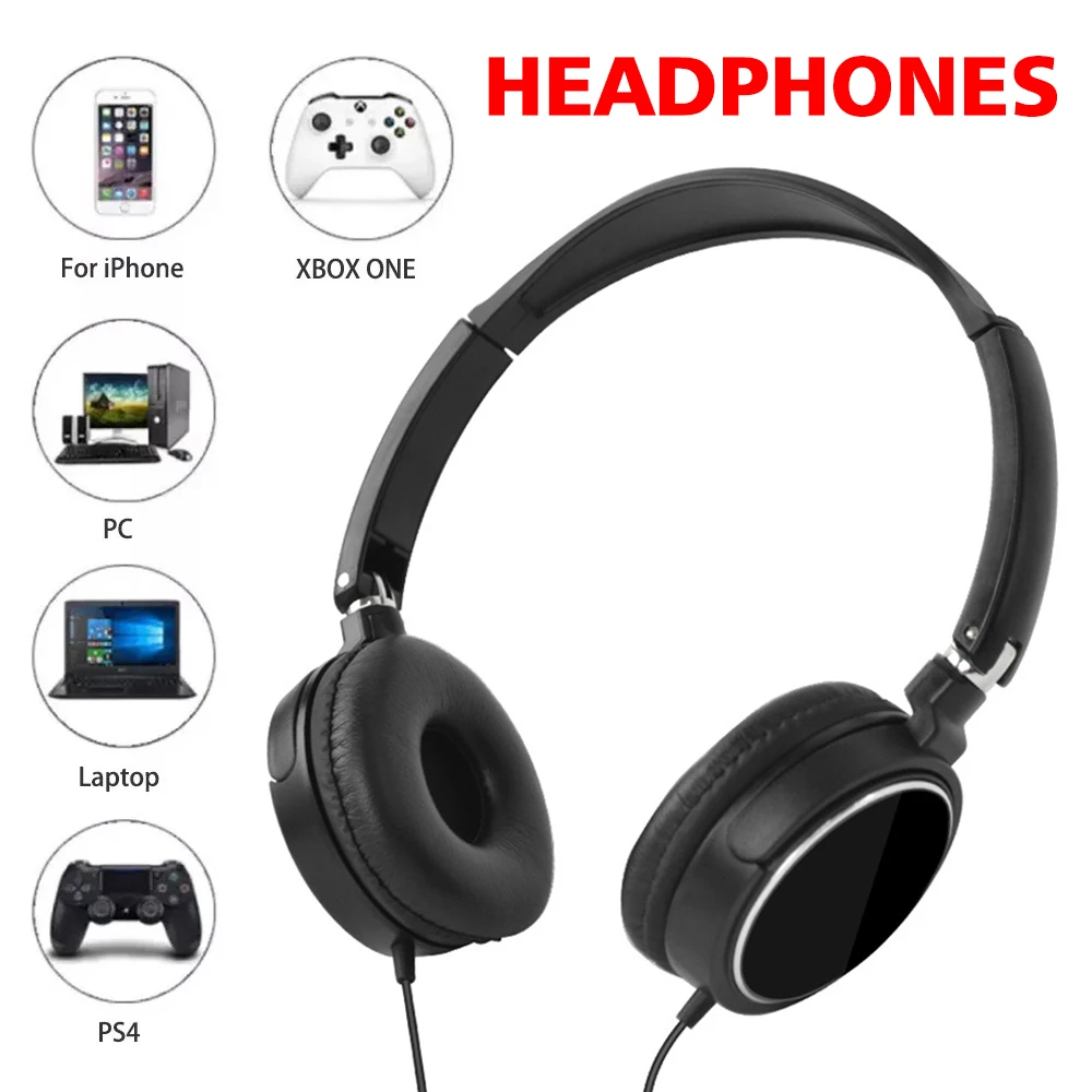 Cuffie cablate da 3,5 mm/tipo C Cuffie regolabili pieghevoli Auricolari stereo per bassi per PC Cuffie mobili Mp3 con cancellazione del rumore