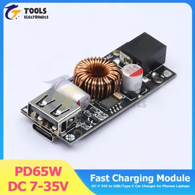 PD65W Fast Charging Module Multi-Protocol Mobile Phone Fast Charging Board DC 7-35V to USB/Type-C Car Charger for Phones Laptops