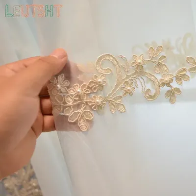 Custom Size Luxury Pearls Embroidered Tulle Curtains for Living Room Flowers Rope Embroidery Gauze Window Drapes for Bedroom
