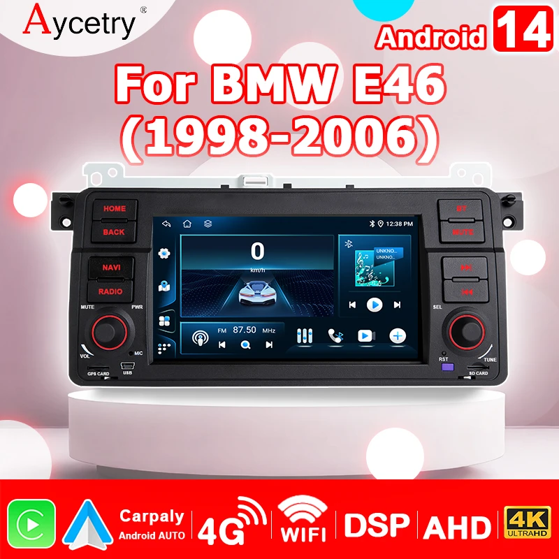 Wireless CarPlay Android 14 Auto Autoradio Per Serie 3 BMW E46 M3 318/320/325/330/335 1998-2006 Lettore Multimediale Schermo 2 din