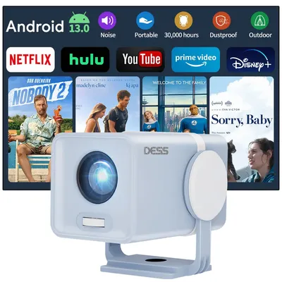 DESS Android 13 Mini Portable Smart Video Projector WiFi 6 BT5.0 Native 720p Home Theater Outdoor Beamer Auto Keystone