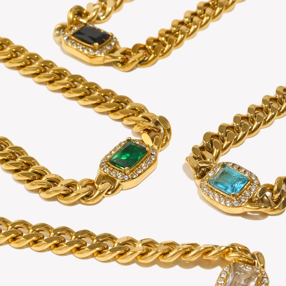 E.B.belle Zirkonia klobige kubanische Kette Halsband Halskette Armband Schmuckset für Frauen Vintage Edelstahl Zubehör