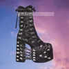 Schnalle Kreuz-gebunden Stiefeletten Weibliche Spitze-up Rosa Plattform Runde Kappe Chunky High Heels Schuhe Frauen Lolita gothic Punk Stiefel