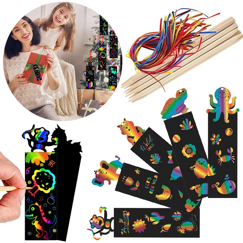 24PCS Zufällig Gemischt Kratzen Lesezeichen Set Student DIY Schreibwaren Bunte Scratch Papiere Festival Handgemachte DIY Dekorationen ZYF Image
