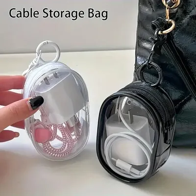 Transparent Cable Storage Bag - Waterproof Dustproof Electronic Organizer Pouch for Chargers, Cables, Adapters, Travel Outdoor A