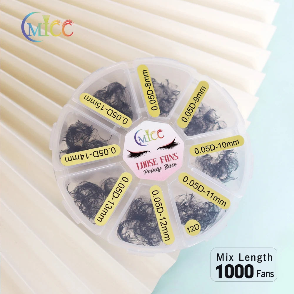 3d-14d 8-15mm 1000 gemischte Länge scharfer spitzer Stiel vorgefertigte russische schlanke Basis vorgefertigtes Volumen lose Fächer wimpern Wimpern verlängerung Image