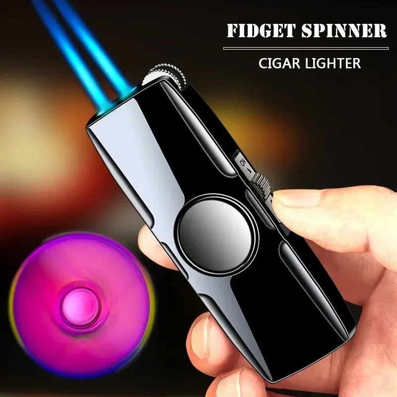 Metall Fidget Spinner Cool Feuerzeug Winddicht Blaue Flamme Düsen Turbo Fackel Jet Feuerzeug Gas Butan Zigarre Zigarette Spritzpistole Image