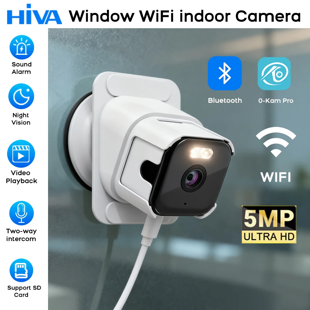 5MP WiFi-Überwachungskamera mit Glashalterung, Vollfarb-Infrarot-Nachtsicht, Zwei-Wege-Audio-Babyphone, Haushaltsüberwachung Image