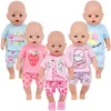 Cartoon-Giraffe-Pyjama für 43 cm große und 18-Zoll-Babypuppe, süßer Flamingo-Faultier, wiedergeborene Puppenkleidung, Mädchenspielzeug, Geschenk unserer Generation