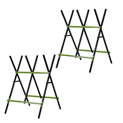 Baumarktplus 2er Set Holzsägebock klappbar Stahl pulverbeschichtet 100 kg Traglast 3-fach verstellbar in schwarz/grün Image