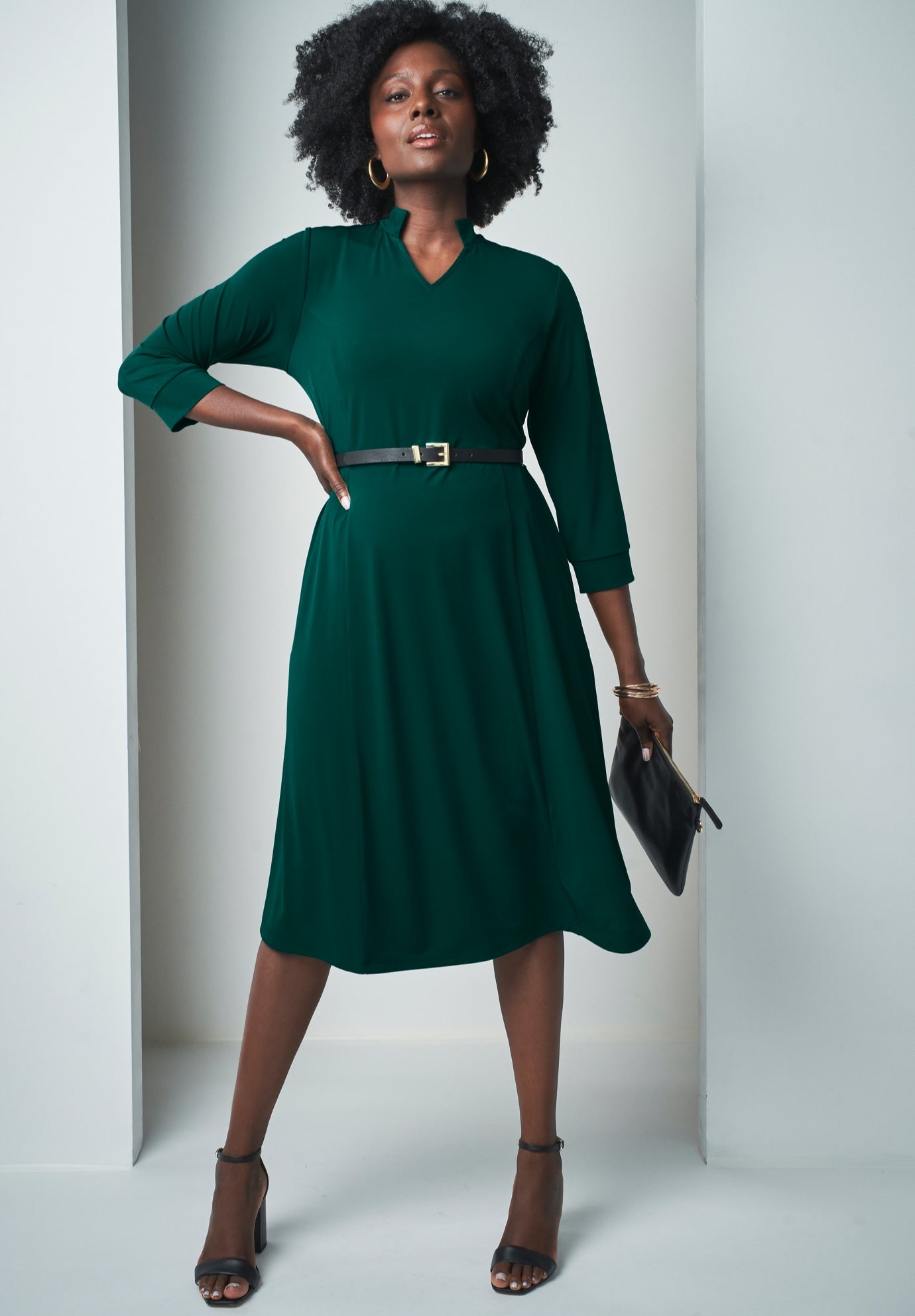 Plus Size Women's V-Neck Midi Dress by Jessica London in Emerald Green (Size S)