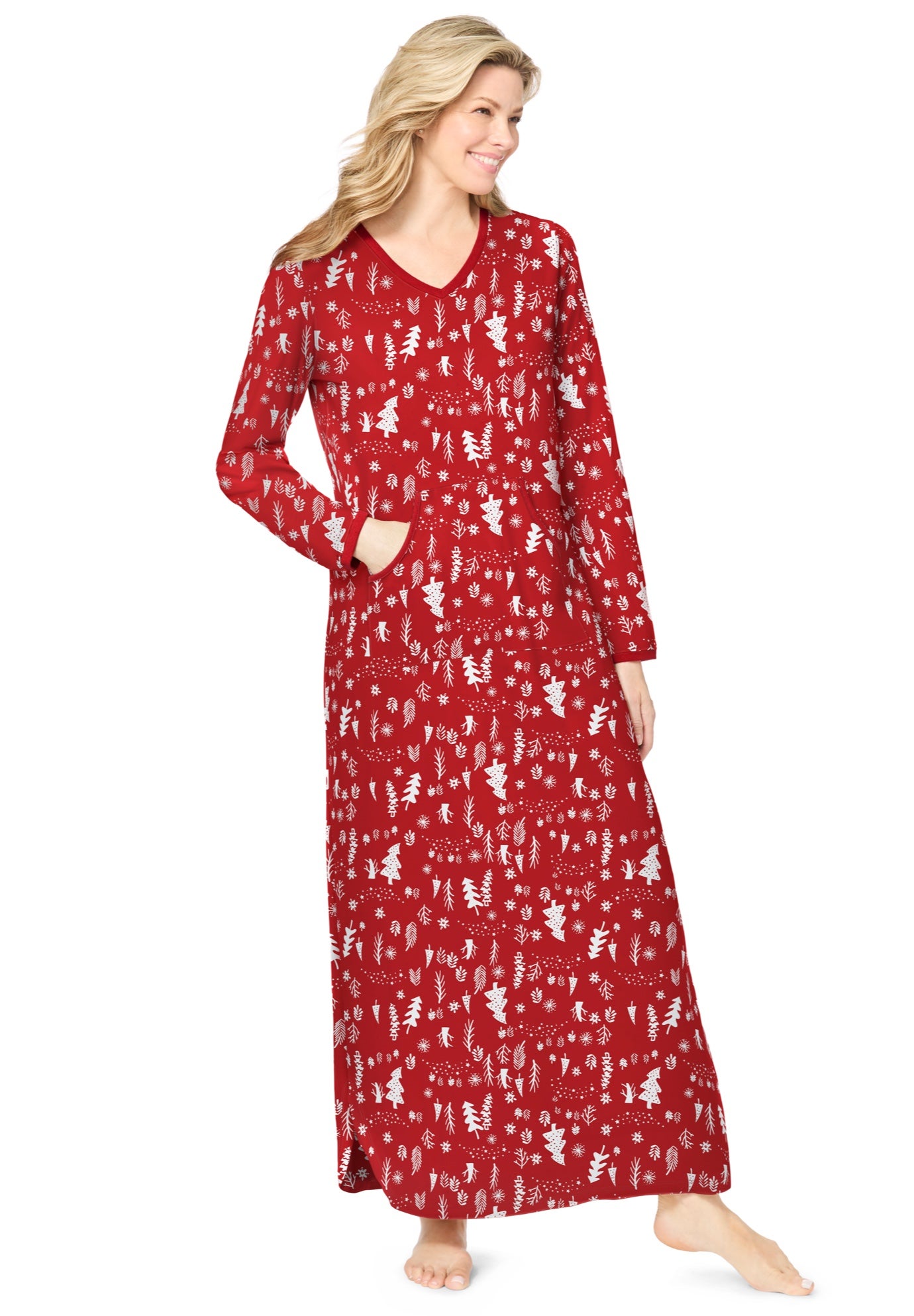 Plus Size Women's Long Printed Sleep Shirt by Dreams & Co. in Classic Red Winter Trees (Size 38/40) Nightgown