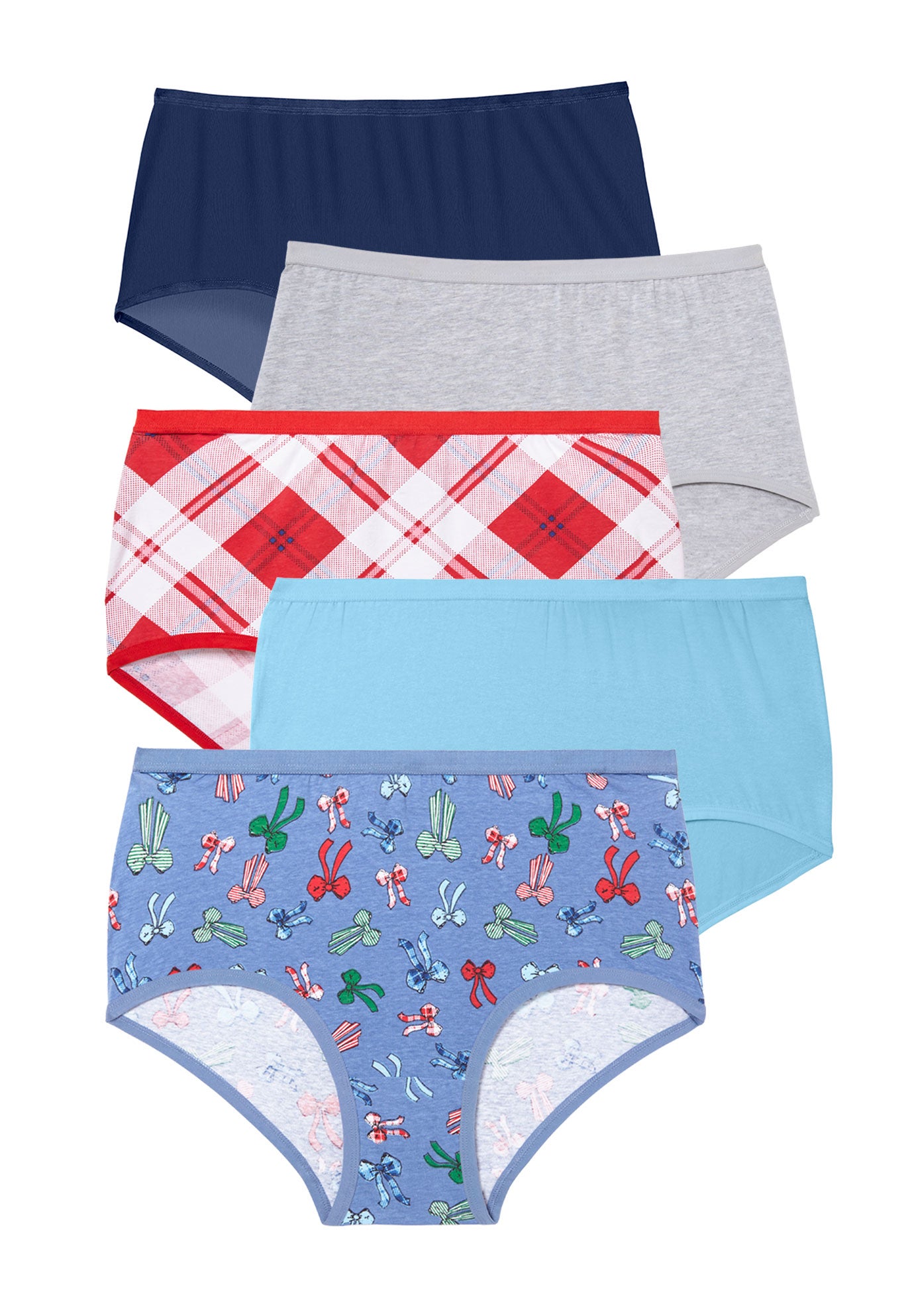 Plus Size Women's Full Coverage Stretch Cotton Brief 5-Pack by Comfort Choice in Plaid Bows Pack (Size 13) Underwear