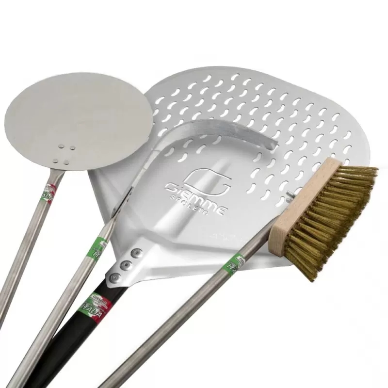 Giemme Spoleto - Komplettes Pizzasetl, rechteckige Schaufel 36 cm, kleine Pizzaschaufel, Bürste und Asbestreuer Image