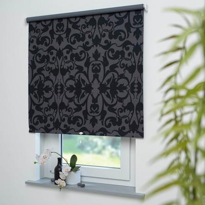 Springrollo LIEDECO "Ornament" Gr. 2, grau (grau, schwarz, bitte auswählen), B:222cm H:180cm, Kunststoff, Metall, Polyester, Rollos, Rollowelle 36 mm, starke Feder Image