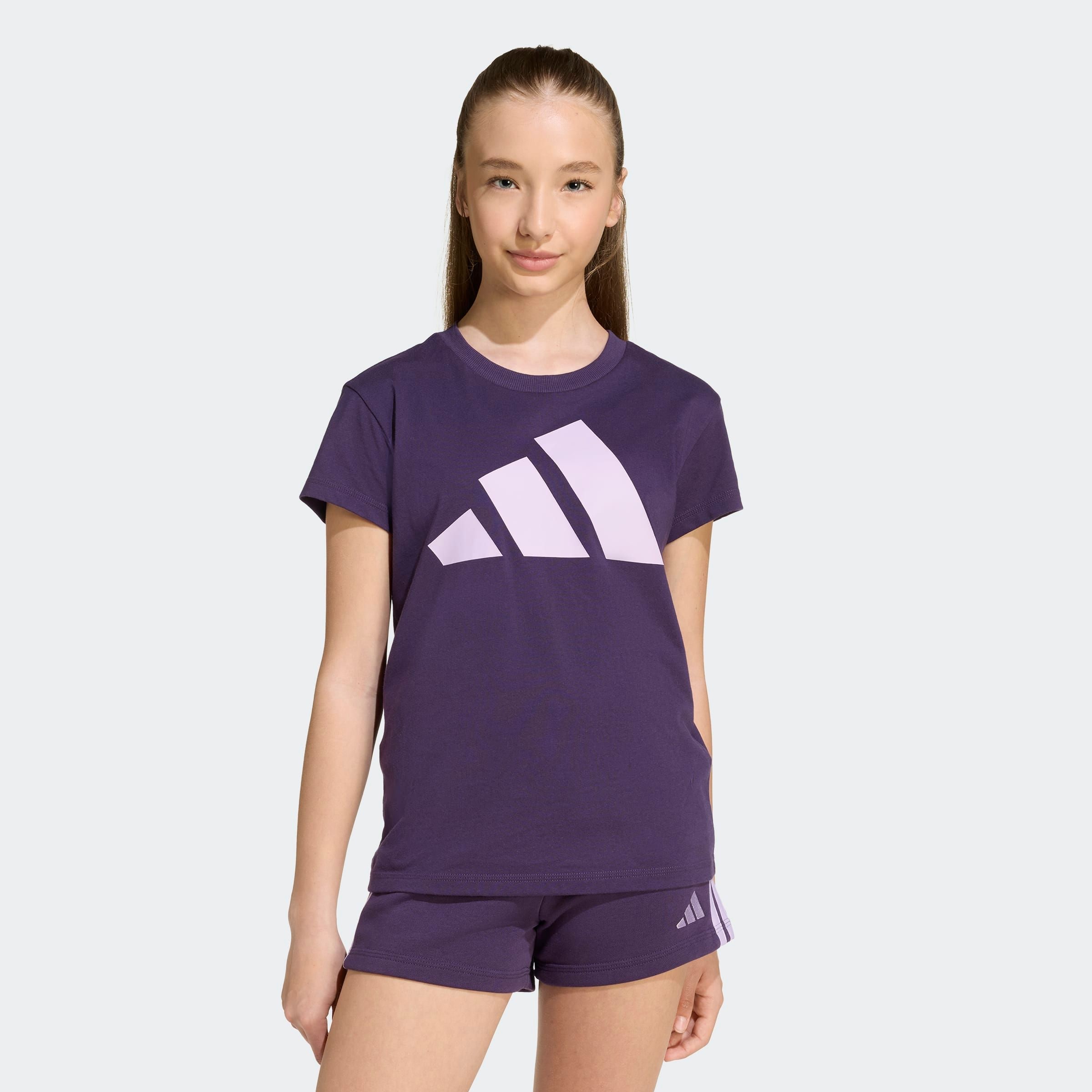 T-Shirt ADIDAS SPORTSWEAR "JG BL TEE 160", Kinder, Gr. 128, aurora plum, powder plum, Obermaterial: 100% Baumwolle, Sportlich, Rundhals, Shirts Image