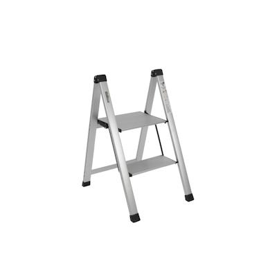 Trittleiter 2-stufig klappbar bis 150 kg Aluminium silber Anti-Rutsch Trittflächen TÜV/GS Klapptritt Image