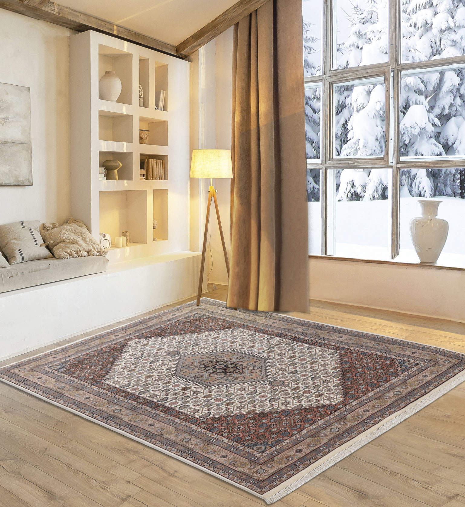 Orientteppich MY HOME "BB Oriental", braun (cream braun), B:140cm H:12mm L:200cm, Schurwolle, Teppiche, reine Wolle, handgeknüpft, orientalisches Design, mit Fransen Image