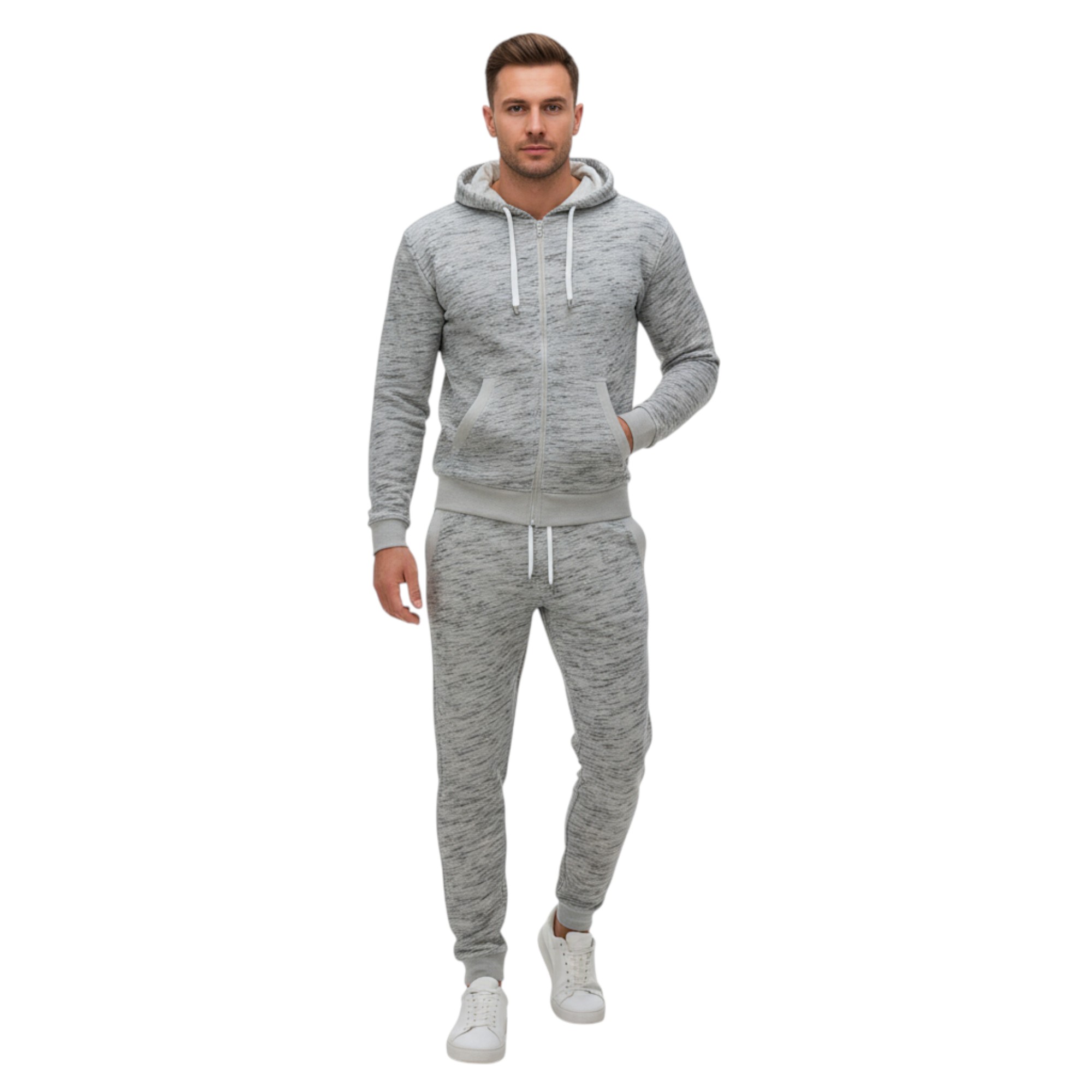 Other Mens Fleece Tracksuit Set Full Zip Hoodie Top Winter Joggers Gym Jogging Bottoms - Grey Cotton - Size X-large