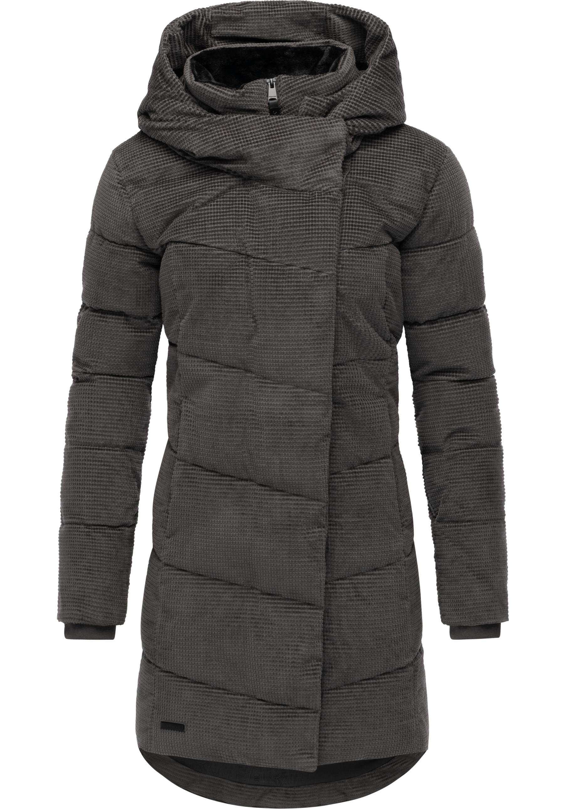 Wintermantel RAGWEAR "Pavla Cordy YOUMODO", Damen, Gr. XS (34), grau, Obermaterial: 100% Baumwolle; Innenfutter: 100% Polyester; Wattierung: 100% Polyester, gerade ca. Mitte Oberschenkel, hoch geschlossener Ausschnitt, Ärmel ohne Ärmelschlitz...