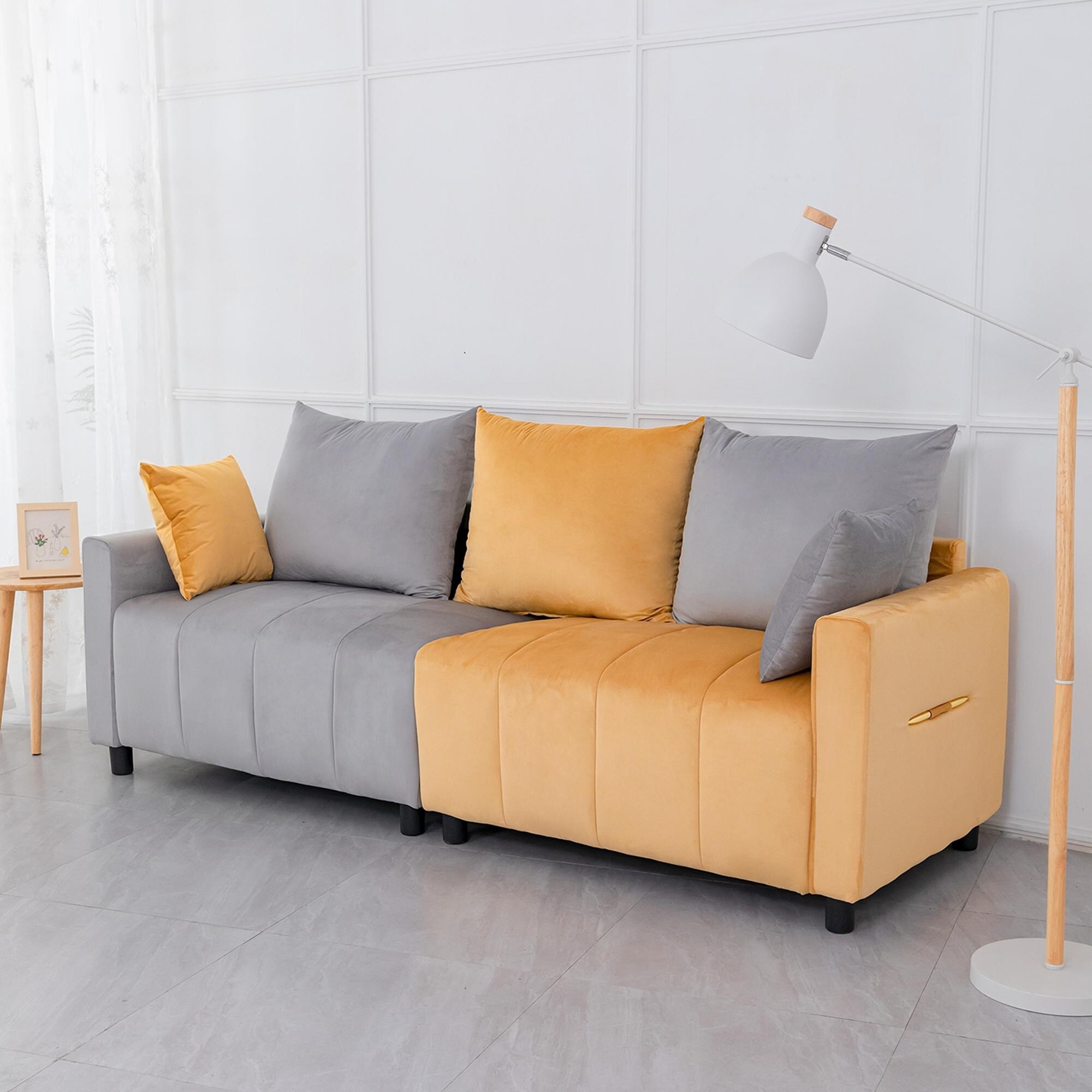 Velvet Modern 2-Seater Sofa, Two-Tone Sectional Couch with Contemporary Design, 82" Living Room Furniture, Easy Assembly