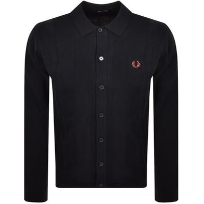 Button Through Knit Polo Shirt - Blue - Fred Perry T-Shirts