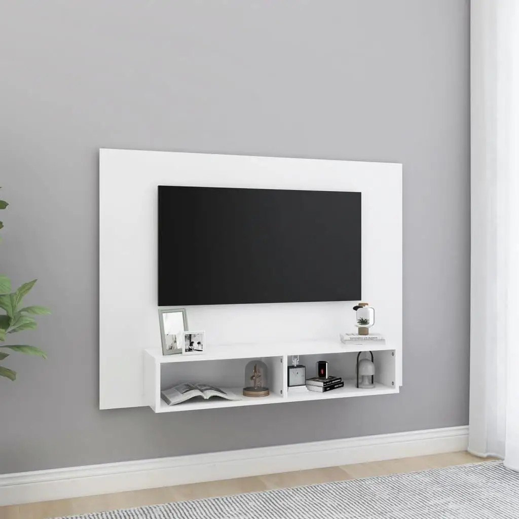 Meuble TV blanc 120cm, unité de rangement moderne, meubles de salon en bois