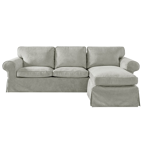 Bezug für 3-Sitzer-Sofa Ektorp mit Chaiselongue, einfarbiger, gesteppter Cord-Schonbezug, langlebiger, rutschfester Schutz für das Wohnzimmer Image