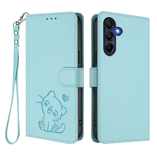 Handy Hülle Handyhüllen Für Samsung Galaxy S26 Ultra Plus S25 S24 S23 S24 FE S22 Plus Ultra S23 FE A56 A36 A26 Brieftaschenhülle Vollschutz mit Trageriemen Stoßfest Katze Retro TPU PU-Leder Image