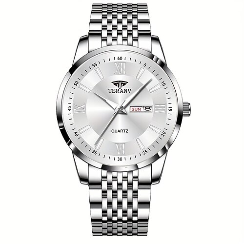 Eine originale Business-Stil Legierungsarmband modische Herren Uhr mit IPX7 Wasserbeständigkeitsbewertung leuchtendem Datum und Wochentagsanzeige Freizeit Quarz Sport Armbanduhr Image