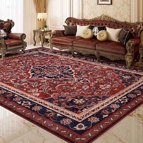 Vintage-Teppich im Perserstil, wasser- und schmutzabweisender Teppich für Wohnzimmer oder Schlafzimmer, große, vollflächige Bodenmatte, amerikanisches Retro-Design im Used-Look Image