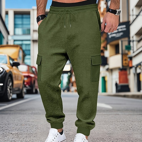 Herren Cargo-Jogginghose Jogginghose Hose Kordelzug Tasche Elastischer Bund Einfach Komfort Sport im Freien Täglich Mode Lässig Schwarz Weiß Mikroelastisch Image