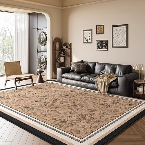 Teppich im französischen Vintage-Stil, strapazierfähiger und pflegeleichter Teppich für Wohnzimmer oder Schlafzimmer, elegante große Bodenmatte für das Sofa, schmutzabweisende Wohndekoration Image