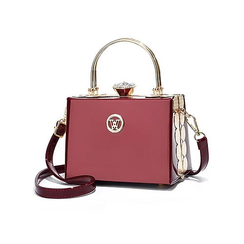 Abendhandtasche aus burgunderrotem Lackleder für Damen mit goldenem Griff, Handtasche im Vintage-Gatsby-Stil für Cocktailpartys, Hochzeiten und formelle Anlässe