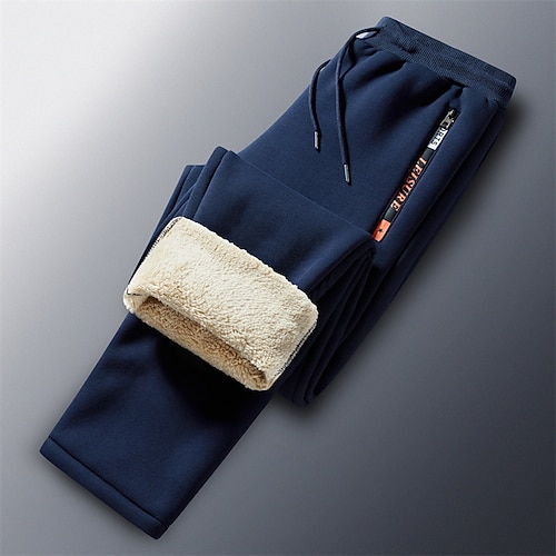 Herren Jogginghose Fleecehose Hose Winterhose Kordelzug Tasche Elastischer Bund Einfach Komfort Warm Sport im Freien Täglich Mode Lässig Schwarz Blau Mikroelastisch Image