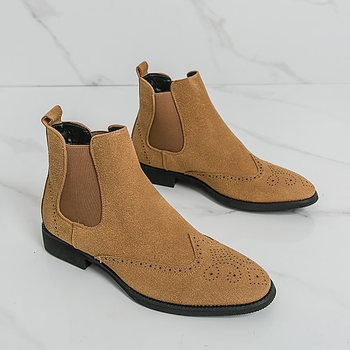 Hellbraune Chelsea-Stiefel für Herren im Wildleder-Stil zum Hineinschlüpfen mit elastischer Seite, bequeme Passform für elegante Freizeitkleidung, Partys und Arbeitskleidung Image