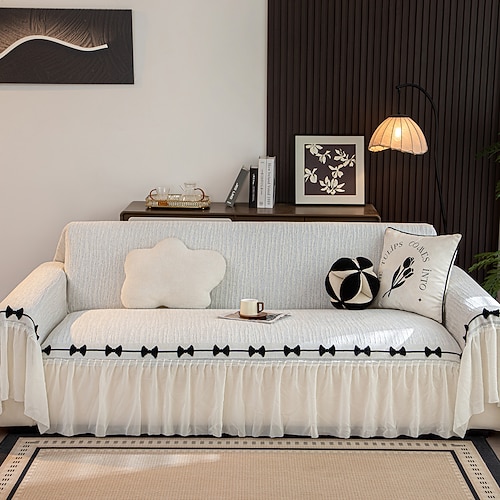 Sofabezug mit Schleife für Haustiere, haustierfreundlicher bedruckter Sofahandtuch-Schonbezug, staubdichter, rutschfester, eleganter Sofaschutz für 1-4-Sitzer und L-förmige Sofas Image