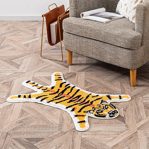 Teppiche Tigerprint formte Teppich für Wohnzimmer und Schlafzimmer Faux Pelz Tierhaut Teppich Weich Rutschfest Maschinenwaschbar Teppich Flauschige Akzent Fußmatte Wohnkultur Image