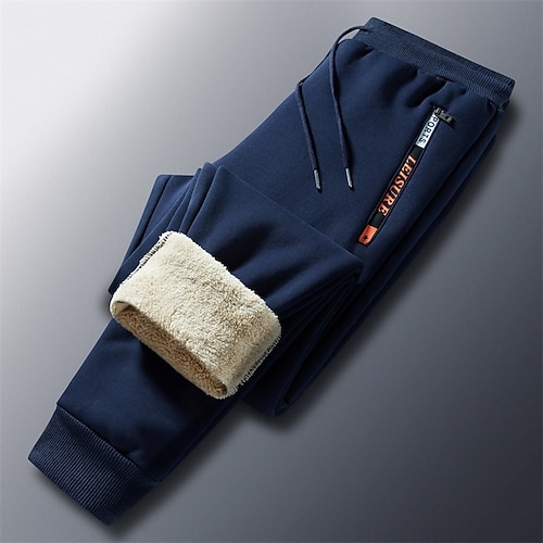 Herren Jogginghose Fleecehose Hose Winterhose Kordelzug Tasche Elastischer Bund Einfach Komfort Warm Sport im Freien Täglich Mode Lässig Schwarz Blau Mikroelastisch Image