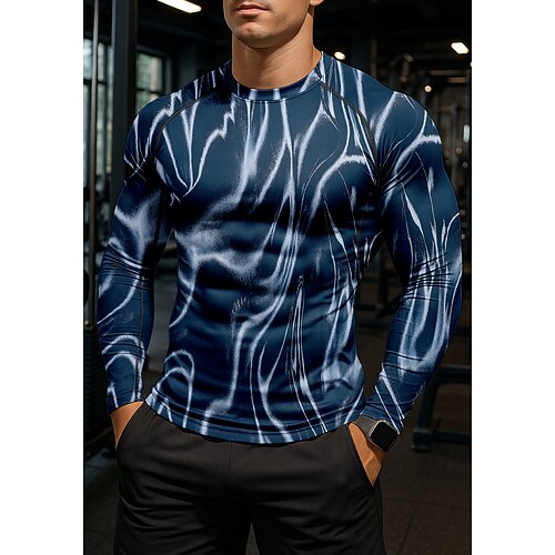 Herren Kompressionsshirt Laufshirt 3D-Druck Langarm Basisschicht Frühling Herbst Gestreift Schnelltrocknend Kompression Power Flex Feuchtigkeitsableitend Fitnesstraining Aktives Training Übung Image