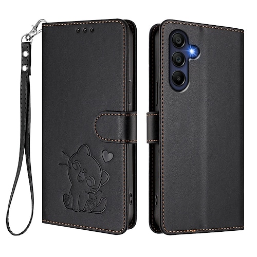 Handy Hülle Handyhüllen Für Samsung Galaxy S26 Ultra Plus S25 S24 S23 S24 FE S22 Plus Ultra S23 FE A56 A36 A26 Brieftaschenhülle Vollschutz mit Trageriemen Stoßfest Katze Retro TPU PU-Leder
